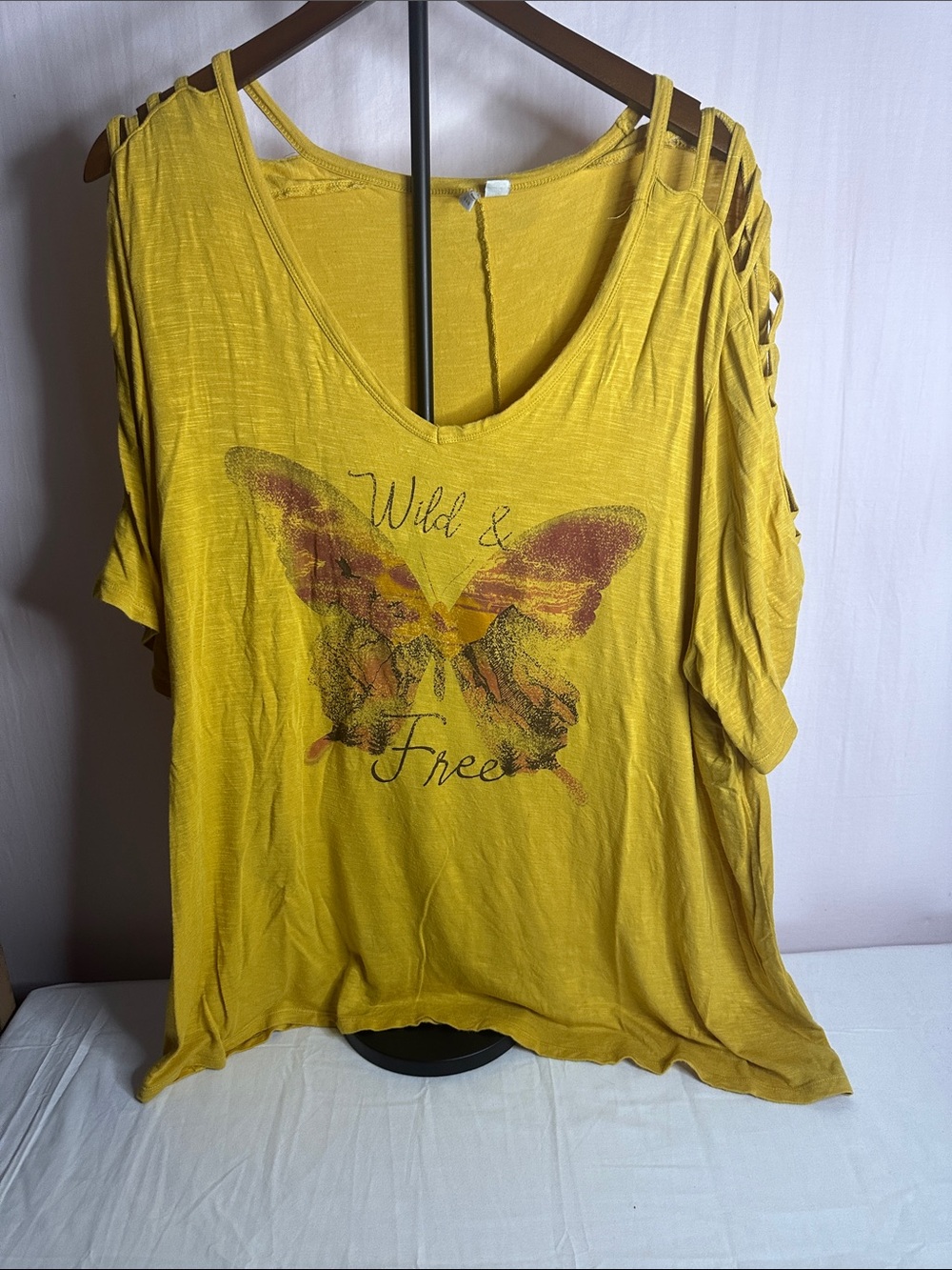 Cato Mustard Yellow 'Wild & Free' Butterfly Cold-Shoulder Top